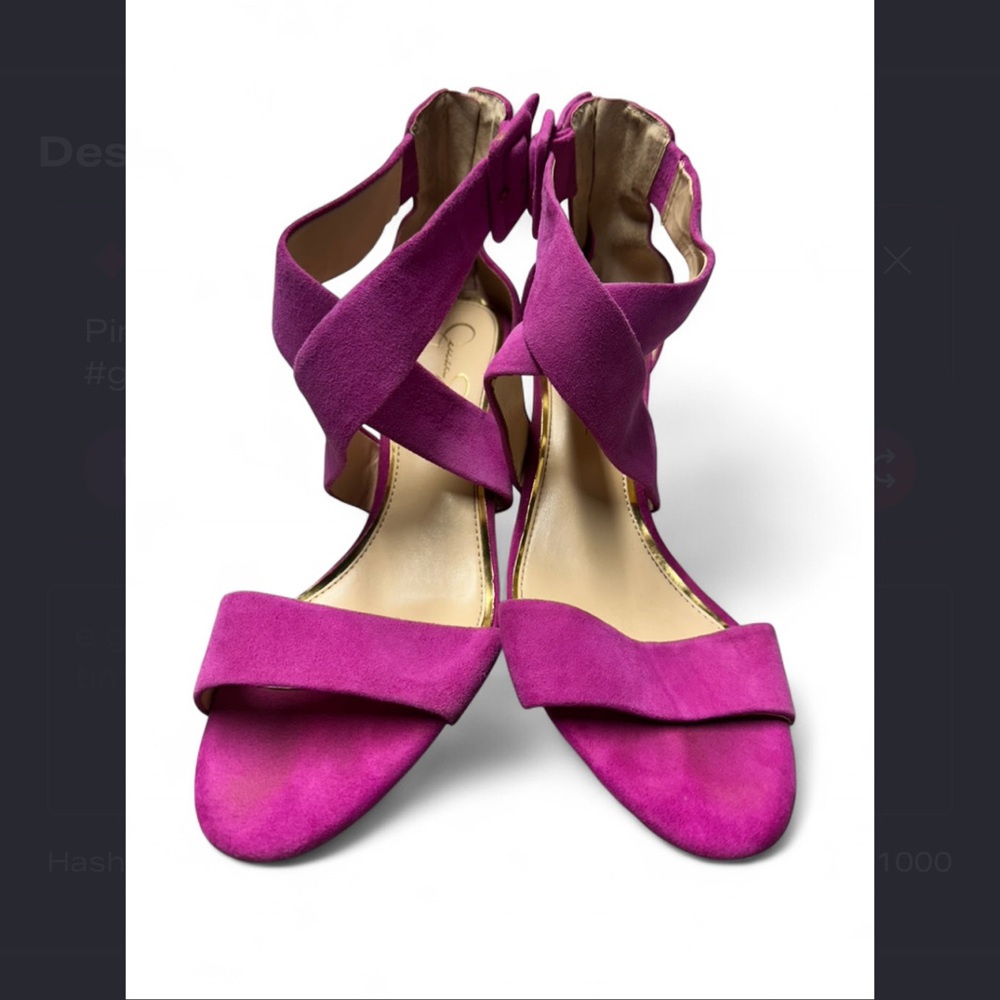 Jessica Simpson Fuchsia Pink Suede Strappy Heels Size 9.5 Open Toe Stiletto heel